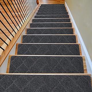 Triceratops 8"x 30" (14-Pack) Carpet Stair Treads, Non-Slip Carpet Stair Runner with Non Skid Rubber Backing Removable Washable Step Runners Perfect for Pets,Elders (Smoky Gray)