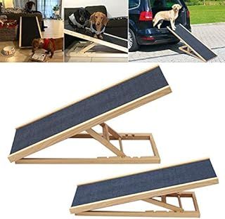 Solid Wooden Pet Ramp Car Dog Ladder - 2-Height Adjustable with Non-slip Carpet Safety Pets Puppy Surface Access Stair Multipurpose for Cars High Bed