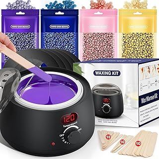 Waxing Kit for Women Men: Digital Display Wax Warmer for Hair Removal, Accurate Temperature Display, 4-Pack Hard Wax Beads, 30 Applicator Sticks - All-in-one at Home Use Hot Wax Melt Warmer