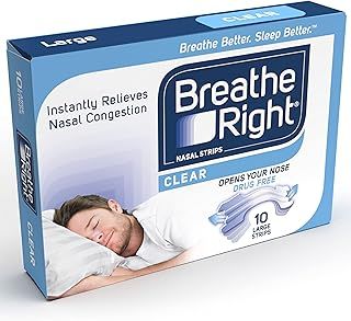 Breathe Right Nasal Strips Clear Large 10s, Instantly Relieves Nasal Congestion, Helps Reduce Snoring, Drug-free, Snoring Aid for Men and Women, 10 Count (Pack of 1)