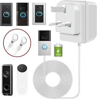 Doorbell Transformer 24V500MA, Visual Doorbell AC Power Adapter, Suitable for Most Versions of Ring Doorbell and Thermostat (8M extension cable white)