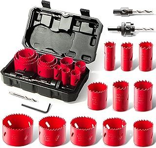 HYCHIKA Bi-Metal Hole Saw, 17 PCS Hole Saw Set 19mm-68mm, Cutting Depth: 40mm, Perfect for Drilling Soft Metal, Wood, PVC Board and Plastic