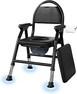 Lightweight Commode Toilet Chair, Height Adjust Bedside Shower Chair, Folding WC Chair for Elderly, Portable Commodes Seat Frame with Padded seat, Stable and Comfort