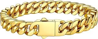 Bestyle Men Miami Cuban Chain Bracelets with Upgrade Buckle Clasp, Real 18K Gold/Black Metal Filled Solid Stainless Steel Hand Chain, Wide 5mm 7mm 9mm 12mm, 19cm 21cm 23cm Long