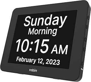 Robin Talking Clock with Day & Date for Elderly, Clocks for Seniors, Dementia Clock, Digital Calendar Clock Elderly Bedside Clocks Seniors Alzheimers Products Dementia Clocks Seniors Extra Large Black