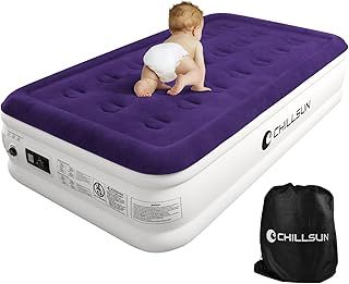 CHILLSUN 190x100x40cm Single Air Bed, Inflatable Air Mattress with Built-in Pump, Double-High Airbed in 3 Mins Self-Inflation/Deflation, Flocked Surface Guest Blow Up Bed for Home & Camping