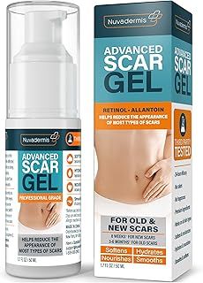 NUVADERMIS Scar Gel - Retinol, Allantoin, Vitamin E, Betaine - For C-Section, Tummy Tuck, Keloid Scars - Post Surgery Scar Management - 1.7 oz Pump Bottle