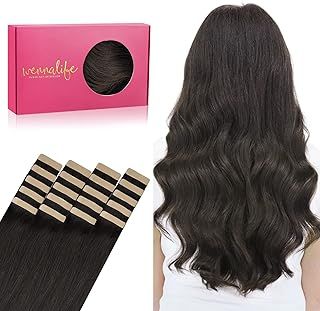 WENNALIFE Tape in Hair Extensions - 20pcs 14 Inch 50g Dark Brown Remy Human Hair - Coloured Real Tape Extensions