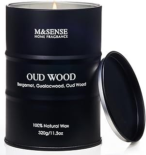 M&SENSE Oud Wood Scented Candles for Men， Natural Non Toxic Soy Candles for Home Decor, 320g 70 Hours Highly Scented Canldes Long Burning, Unique Candle Gifts for Women