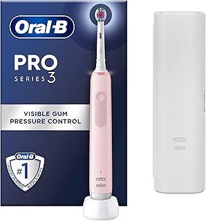 Oral-B Pro 3 Electric Toothbrush For Adults, 1 3D White Toothbrush Head & Travel Case, 3 Modes with Teeth Whitening, 2 Pin UK Plug, 3500, Pink.