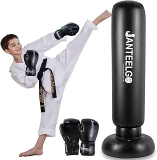 Punching Bag for Kids with Boxing Gloves, JanTeelGO 59 Inch Inflatable Boxing Bag - Birthday Gifts for Boys & Girls Age 3-12 for Practicing Karate, Taekwondo, MMA