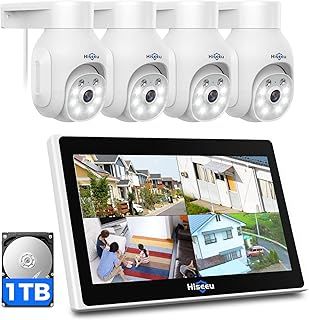 【PTZ+10CH Monitor】Hiseeu 5MP Wireless Security Camera System,10'' Monitor 10CH NVR CCTV System with 1TB HDD,4PCS 360° PTZ Outdoor,Color Night Vision,2-Way Audio,APP&PC Remote Alexa