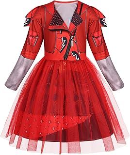Jurebecia Rise of Red Descendants Costume for Girls Red Costume Mesh Hem Descendants Dress Up World Book Day Costumes for Girls