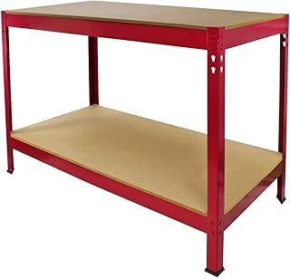 Monster Racking Work Bench Garage Metal Storage Shelving DIY Tools Heavy Duty Workbench Table Workshop Shed / 2 Shelves 90cm x 120cm x 60cm Red