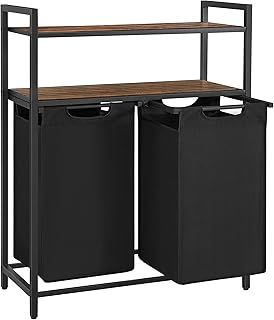 VASAGLE Laundry Basket, Laundry Hamper, Laundry Sorter with 2 Pull-Out and Removable Bags, 2 Shelves, 46L Capacity per Bag, for Laundry Room, Rustic Brown and Black BLH211B01
