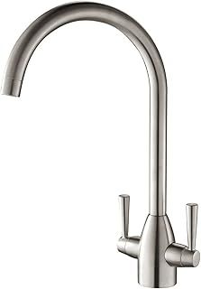 Kitchen Tap Modern Design Monobloc Two Handle High Arc 360 Swivel Spout Mono Hot and Cold Water Sink Taps Mixers Faucet Brushed Nickel Kitchen Mixer Taps 1 Hole