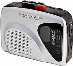 Groov-e Portable Retro Personal Cassette Player and Recorder with Built-In Speaker & Microphone, AM/FM Radio, 3.5mm Headphone Jack and Earphones Included - Black/Silver