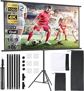 OWill Screen Projector with Tripod 100 Inches, 16:9 HD Screen Extendible, Portable Projector Screen for Home Cinema, Office, School, Presentation