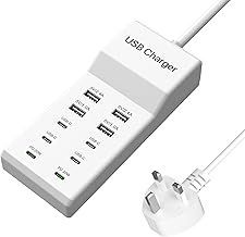 USB C Charging Station, 10 Ports USB C Charger Dock Desktop 100W Multi Port with PD Fast Charger, Compatible with iPhone 15/14/13/12/11/Pro/Pro Max/iPad/Samsung S23/S22/S21/Tablets/Watch/Headphones