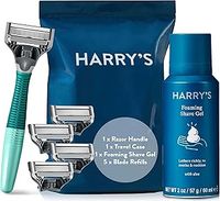 Harry's Razors for Men - Men's Razor Set with Tropical Green Handle, 5 Razor Blade Refills, Travel Blade Cover, 60ml Shave Gel