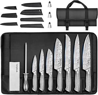 MOSFiATA Chef Knife Set, 12PCS Portable Sharp Kitchen Knife Set, High Carbon Japanese Stainless Steel Professional Chef Knives Set with Knife Roll Bag Knife Sharpener for Outdoor Travel Camping BBQ