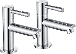Wasserrhythm Basin Taps Pair Twin Bathroom Sink Taps Traditional Two Holes Chrome Hot and Cold Water Wash Basin Tap 1/4 Turn
