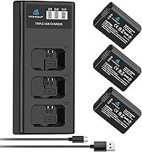 Homesuit NP-FW50 Battery 3-Pack and Triple Micro USB Charger for Sony A6000, A6400, A6500, A6300, zv-e10, A7, A7II, A7RII, A7SII, A7S, A7S2, A7R, A7R2, A55, A5100, RX10 Camera (1300mAh)
