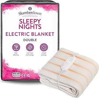 Slumberdown Sleepy Nights Electric Blanket Double - Warm & Cosy 3-Heat Settings BEAB Approved Heated Blanket for Bed - Comfortable, Easy Fit Straps, Machine Washable (135cm x 120cm)