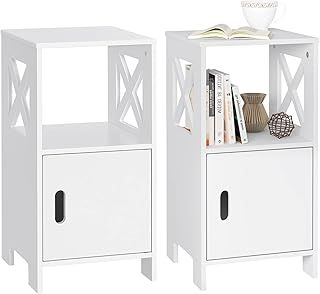 WOLTU Bedside Tables set of 2, with Open Compartment, Bedside Cabinets Modern, 30x30x60cm, Hidden Storage, bedroom, Coffee Table Living Room Side Table, White, TSR166ws-2