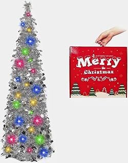 N&T NIETING Tinsel Christmas Tree, 5ft Collapsible Pop Up Tinsel Tree Large Sequins Coastal Xmas Tree for Christmas Holiday Home Office Indoor Outdoor Decorations