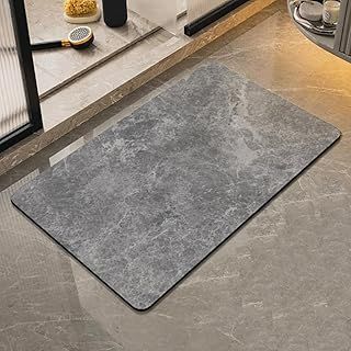 Grey stone bath mat Non-slip bathroom mats with quick water absorption and rubber backing, door mat grey marble floor mat, washable shower absorbent mat grey 43x80cm(16.9x31.5inch)