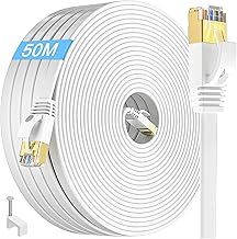 Ethernet Cable 50m Cat 7, High Speed Flat Internet Cable Extra Long 50 Meters White LAN Cable Gigabit Rj45 Patch Cable FTP Shielded Network Cable 160ft for Router Modem