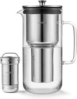 Aarke Purifier, Water Filter Jug in Glass and Stainless Steel, 2.4L / 10 Cups, Includes Aarke Pure Filter Refill Bag