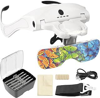 Magnifying Glass with 4 LED Lights, 2 Levels Adjustable Brightness Magnifying Glasses as Diamond Art Accessories for Diamond Painting Hobbies Reading Crafts Close Work Sewing