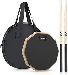 Dumb Drum Practice Pad,2-sided Silent Practice Pad Soft Rubber Wooden Base Stand with Solid Wood Drum Sticks (8''-Black)