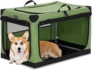 Petsfit Dog Travel Crate Medium, Foldable Dog Crate Easy Set Up,Adjustable Fabric Dog Crate by Spiral Iron Pipe, 3 Door Design Dog Crates for Medium Dogs, Green