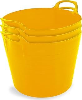 Neat Plastics 42L Flexi Tubs 3 Pack - Versatile Large Garden Tubs with Handles, Heavy Duty, Ideal Bath & Flexi Bucket, Durable Flexible Bucket for Home & Garden (Yellow)