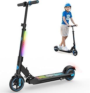 EVERCROSS EV06C Electric Scooter, 6.5'' Foldable Electric Scooter for Kids Ages 6-12, Up to 15 KM/H & 8 KM, LED Display, Colorful LED Lights, Lightweight Kids E Scooter