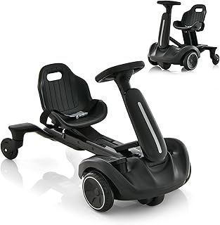 COSTWAY Electric Ride on Drift Car, 6V Battery Powered Racing Kart with 2-Position Adjustable Seat, 360° Spin Wheels, Horn, 2 Speeds Go Kart for Kids Aged 3-8 Years Old (Black)