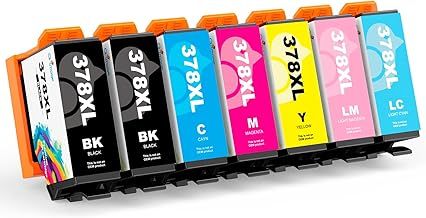 378XL Compatible Ink Cartridges for Epson 378 378XL Ink Cartridges Work for Epson XP-8000 XP-8005 XP-8500 XP-8505 XP-8600 XP-8605 XP-8606 XP-8700 XP-8705 Printers, 7-Pack