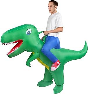 AOOWU Dinosaur Costume, Deluxe Dinosaur Inflatable Costume T-Rex Blow up Fancy Dress Adults Kids, Funny Ride-on Green Dinosaur Halloween Costumes Halloween Cosplay Masquerade Party (C3-Ad-3610651)