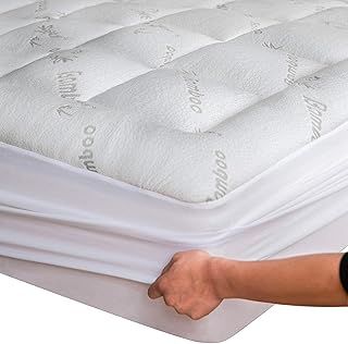 Bamboo Double (Full) Mattress Topper - Thick Cooling Breathable Pillow Top Mattress Pad for Back Pain Relief - Deep Pocket Topper Fits 8-20 Inches Mattress (Bamboo, Full Size 54x75 Inches)