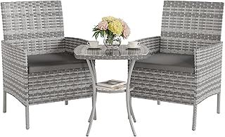 UDPATIO Garden Furniture Set 3 PCS Rattan Patio Conservatory Outdoor Bistro Set Patio Weave Companion Chair Table Set Grey