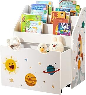 SONGMICS Toy Organiser, Children’s Bookshelf with 3 Shelves, Removable Storage Box with Wheels, Multipurpose, for Children's Room and Playroom, White GKR41WT