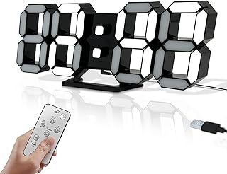 COVERY LED Digital Clock - 3D Modern Clocks for Wall/Desk, 9.7'' Large Display, Remote, Alarm, Corded Electric for Bedrooms, Office, Classroom, Cool White Light and Black Frame