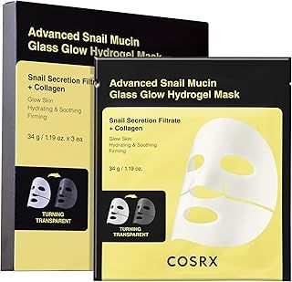 COSRX Advanced Snail Mucin Glass Glow Hydrogel Face Masks Skincare, Collagen Face Mask, Overnight Peel Off Korean Face Mask for Hydration Boost, Glass Skin Face Mask Korean Skincare, Pack of 3