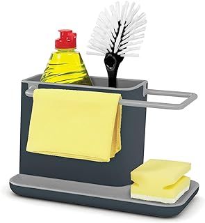 Joseph Joseph Caddy Kitchen Sink Area Organiser with Sponge Holder and Cloth Hanger - Grey