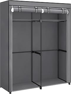 Songmics RYG02GY Wardrobe with 2 Clothes Rails, Clothes Storage, Fabric Wardrobe, Clothes Rack, Folding, for Dressing Room, Bedroom 43 x 140 x 174 cm, Grey