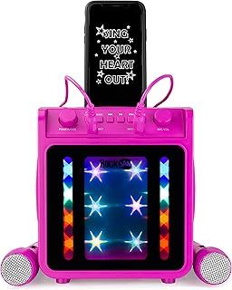 RockJam 10-Watt Rechargeable Bluetooth Karaoke Machine with Two Mics, Lightshow & Voice Effects