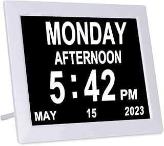 8" Digital Calendar Day Clocks for Elderly, Extra Large Day Date Time Dementia Clock with 8 Alarms for Vision Impaired, Memory Loss, Senior, Alzheimer,white